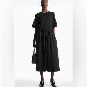 Cos black contrast panel midi T-shirt dress